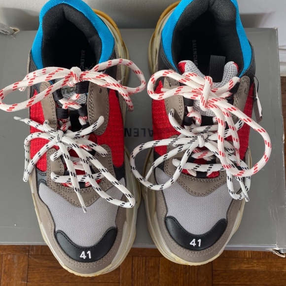 Men Size 8 Balenciaga Triple S White Black Red New With Tag,Box And Shopping Bag